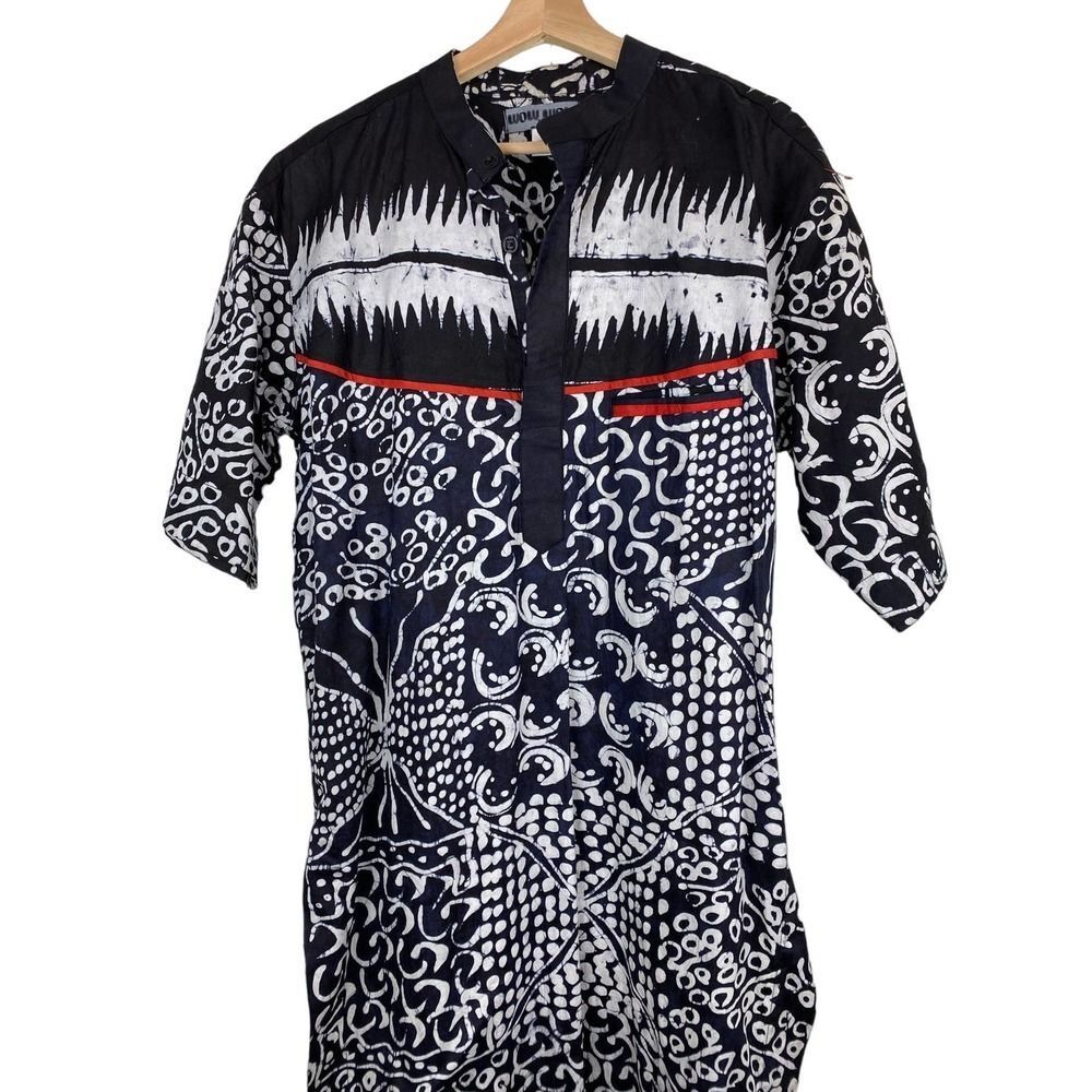 100% Cotton Batik Navy and White Patterned Maxi Dress